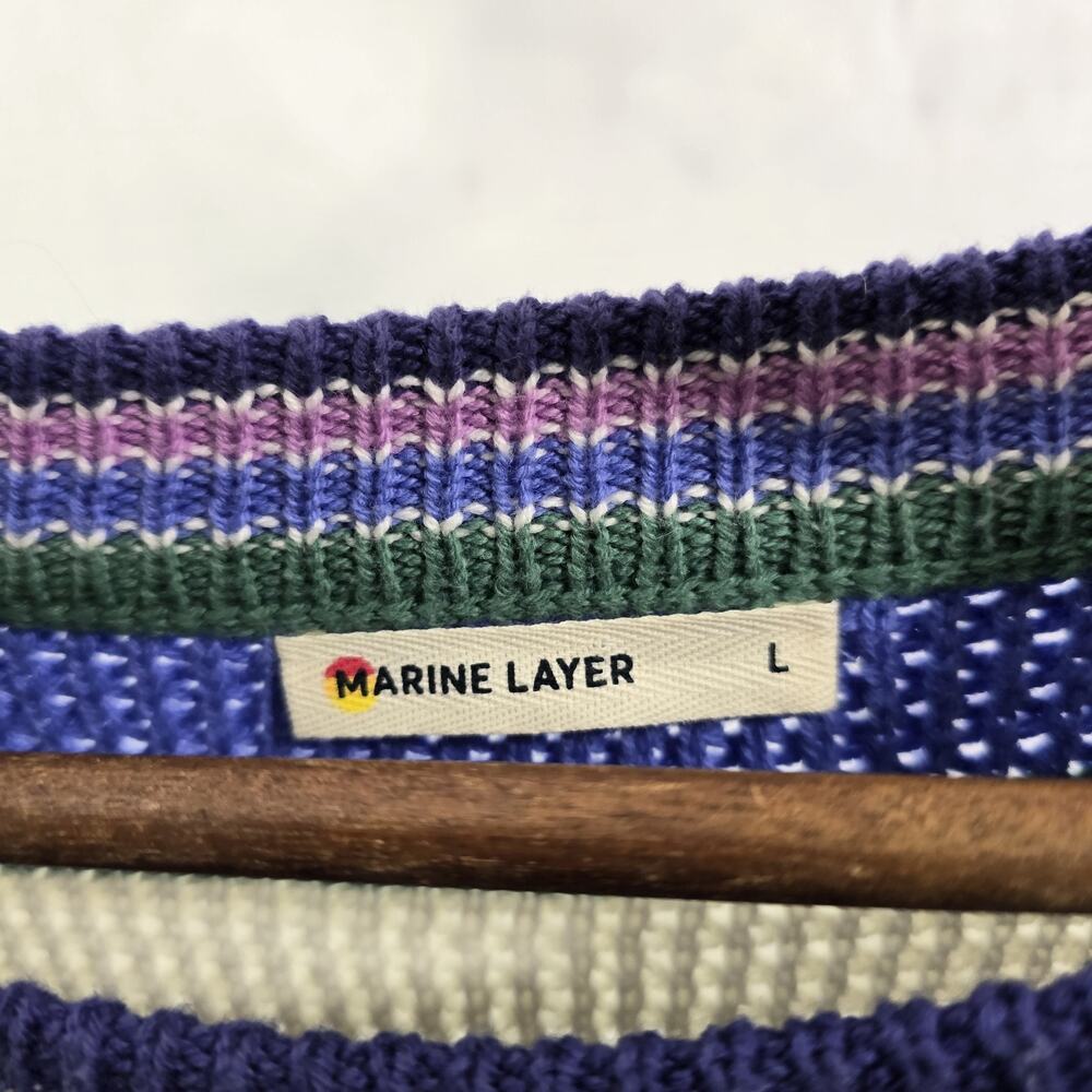 Marine Layer Sweater Womens Large Purple Blue White Striped Cotton Rory - Picture 3 of 10